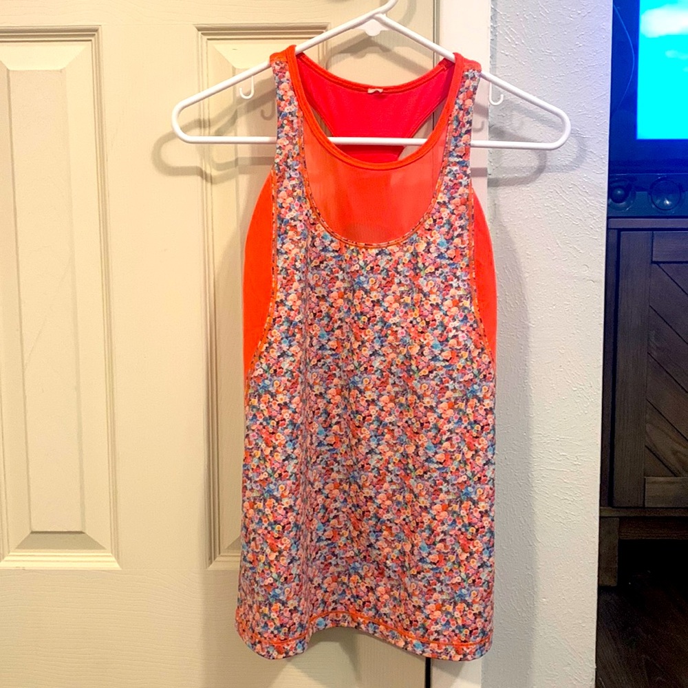 Lululemon Floral Orange Coral Tank Top Mesh With Me size 6